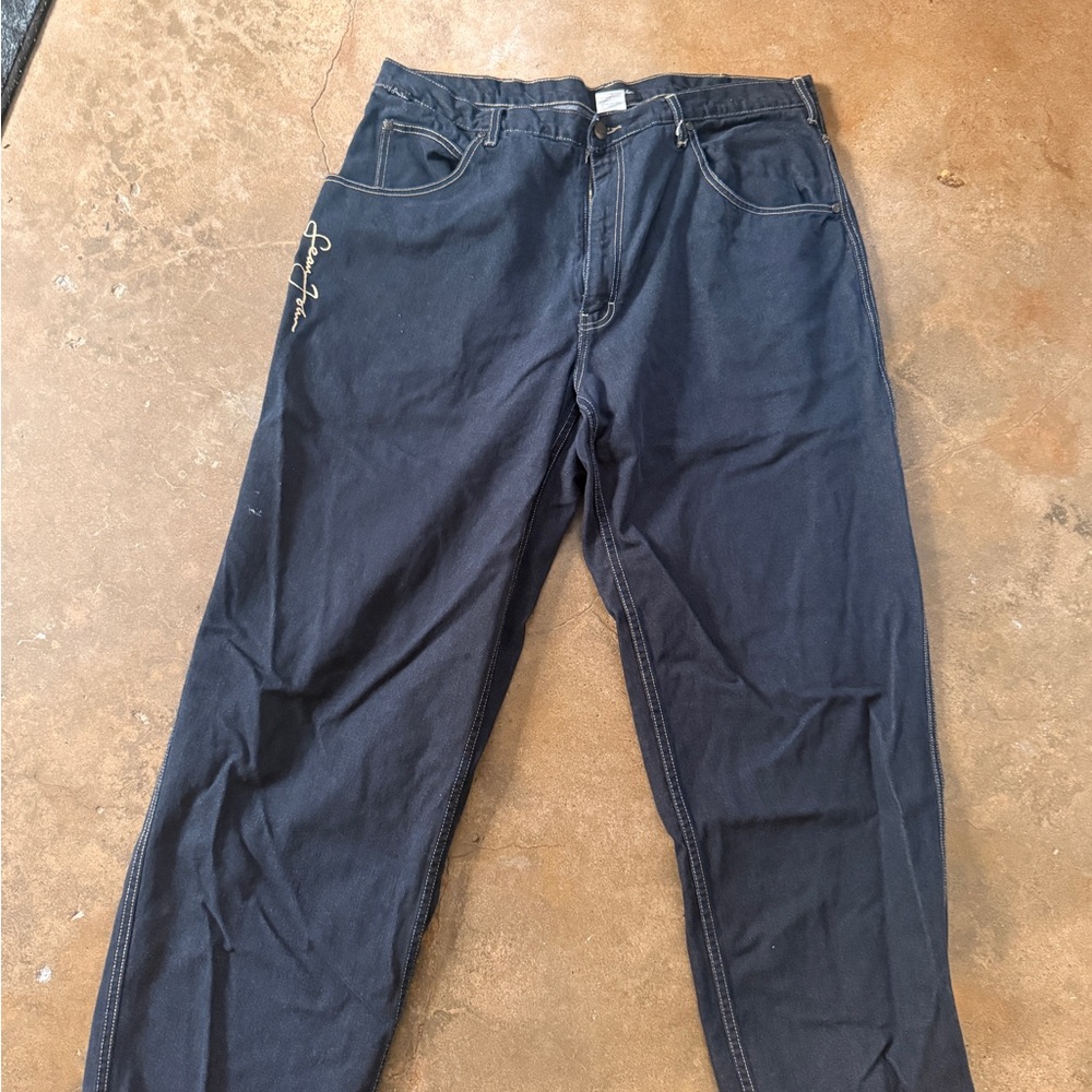 Sean John Relaxed Fit Navy Blue Jeans with Side Script